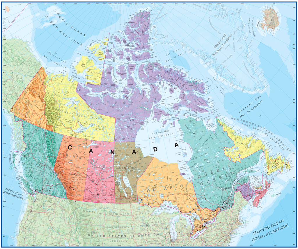 Физическая карта канады в хорошем качестве